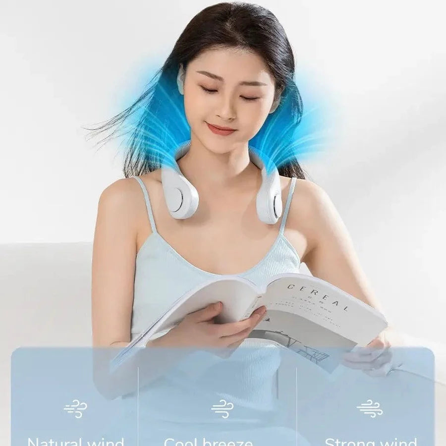 Portable Bladeless  rechargeable  Neck Fan USB Cooling Fan Super Strong hanging neck fan Portable Personal Fan Super Quiet Fan Dual Cooling Fan Summer Fan for Outdoor Sports Home Office Travel